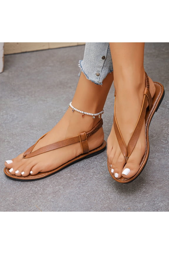 Womens Flat Flip Flop Slippers, Open Toe Anti Slip Minimalism Summer Casual Beach Shoes Brown 9