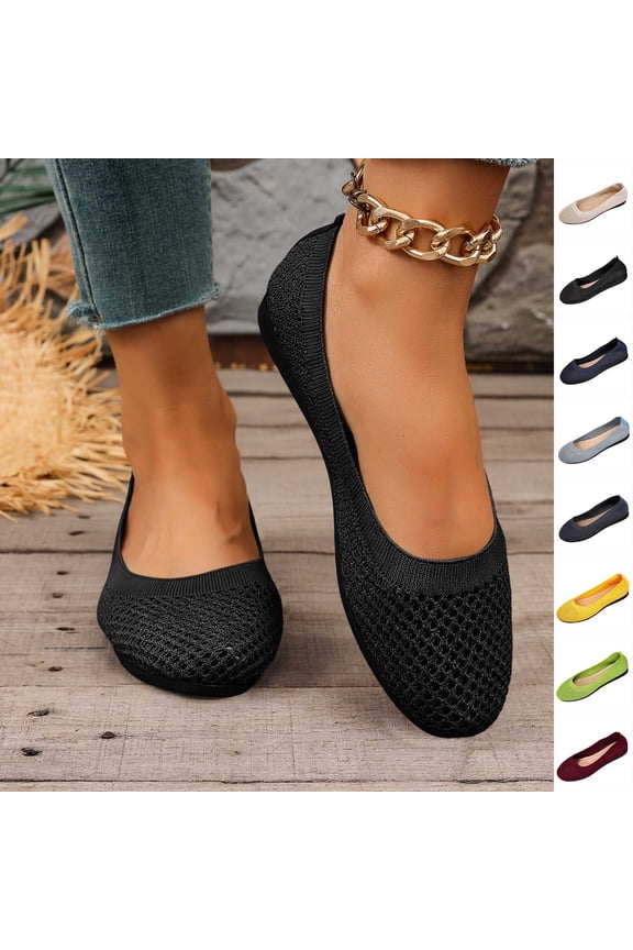 Womens Flat Shoes Round Toe Breathable Knitted Mesh Wide Width Summer Comfort Breathable Shoes Yellow 7