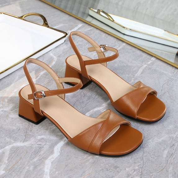 WAVSUF Womens Heeled Sandals, Soft Sole Ankle Strap Suqare Toe Summer Fashion Dress Shoes Yellow 8.5