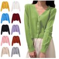 thumbnail image 1 of WAVSUF Womens Knit Cardigan Button Front Long Sleeve V Neck Spring Fall Casual Basic Sweater Green Free Size, 1 of 6