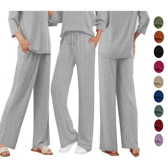 WAVSUF Womens Knitted Pants Elastic Waist Strip Printed with Pockets Fall Active Pants Purple XXL