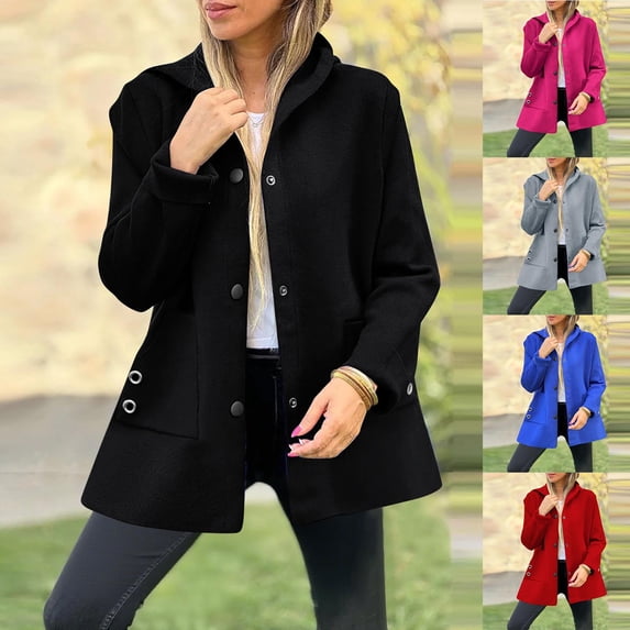 WAVSUF Womens Pea Coat Long Sleeve Loose Fit Button Down Winter Warm Midi Outerwear Blue XXXXXL