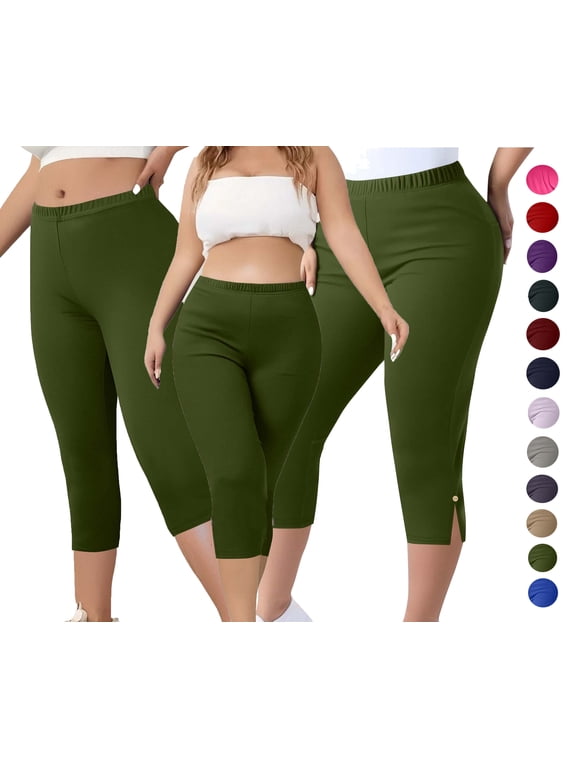 Womens Plus Size Leggings Elastic Waist Soft Comfort Skinny Fit Spring Yoga Capri Pants Gray M