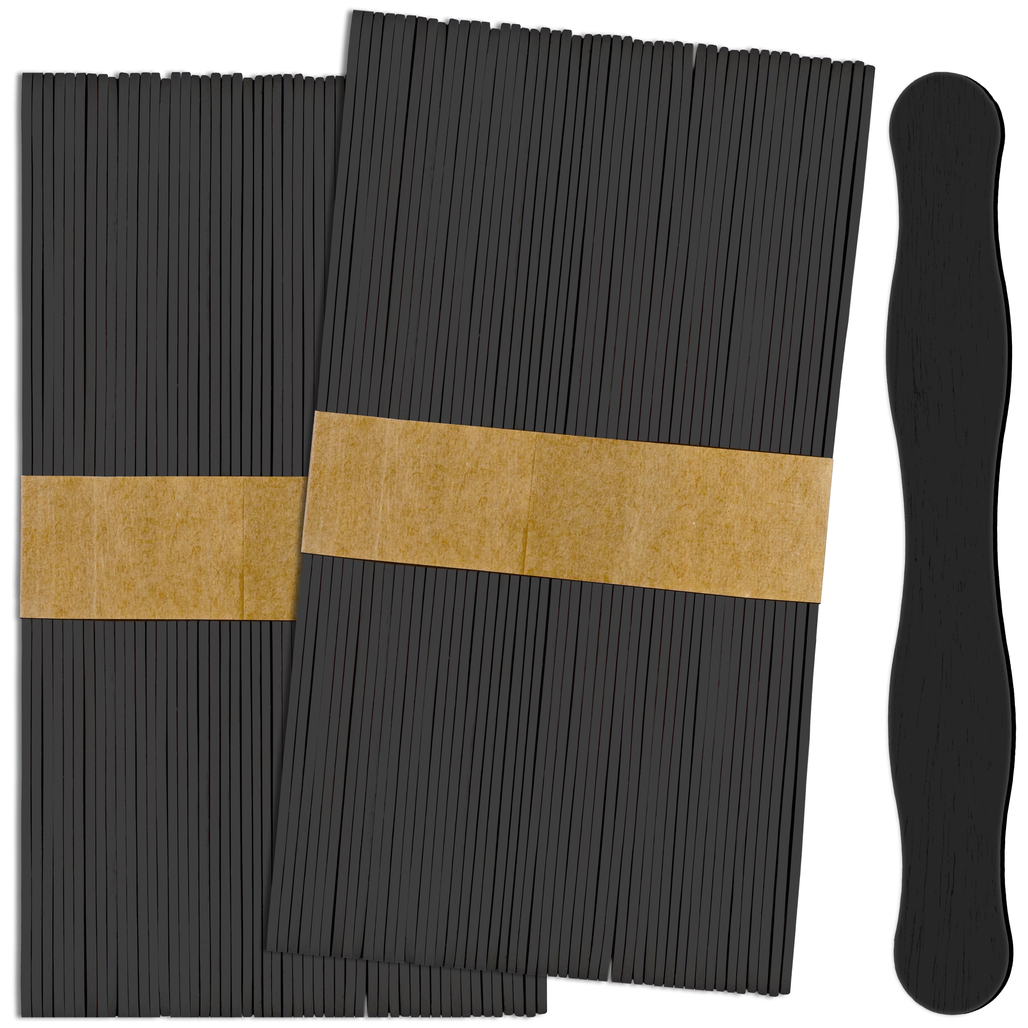 100 Pack Black Painted Wavy Craft Sticks for Fan Handles, Craft Supplies, Wedding Fans, Auction Paddles, 8 Inch Jumbo Black Popsicle Sticks
