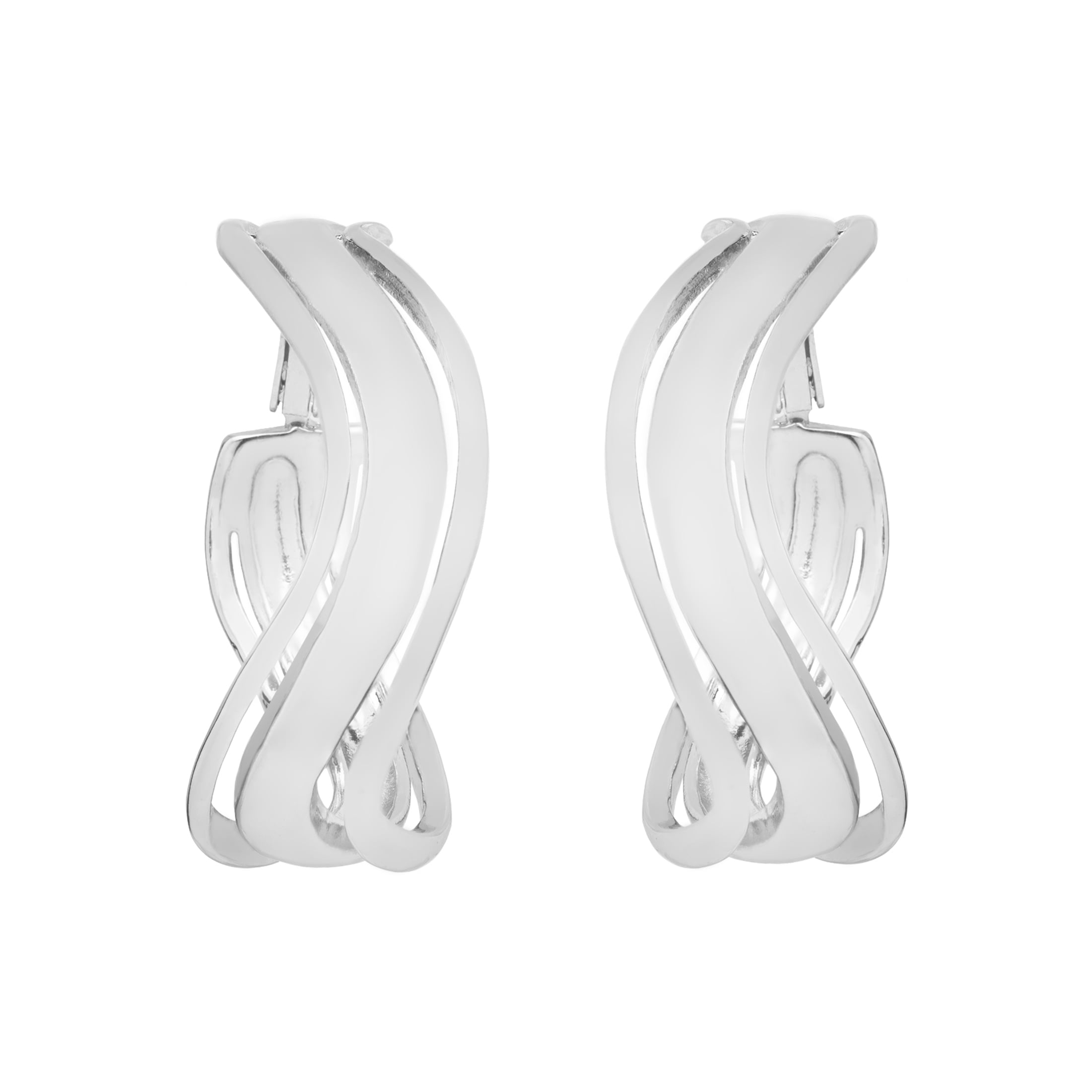 Time and Tru Women's Rhodium Tone Wavy Hoop Earrings