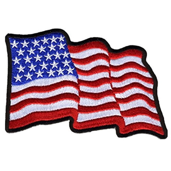 WAVY U.S. FLAG, Embroidered Iron-On / Saw-On Rayon PATCH - 4" x 3"