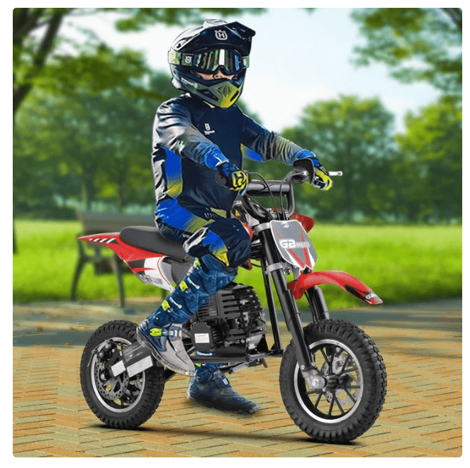 QEASET 49CC Dirt Bike, Gas Powered Mini Bike, Red