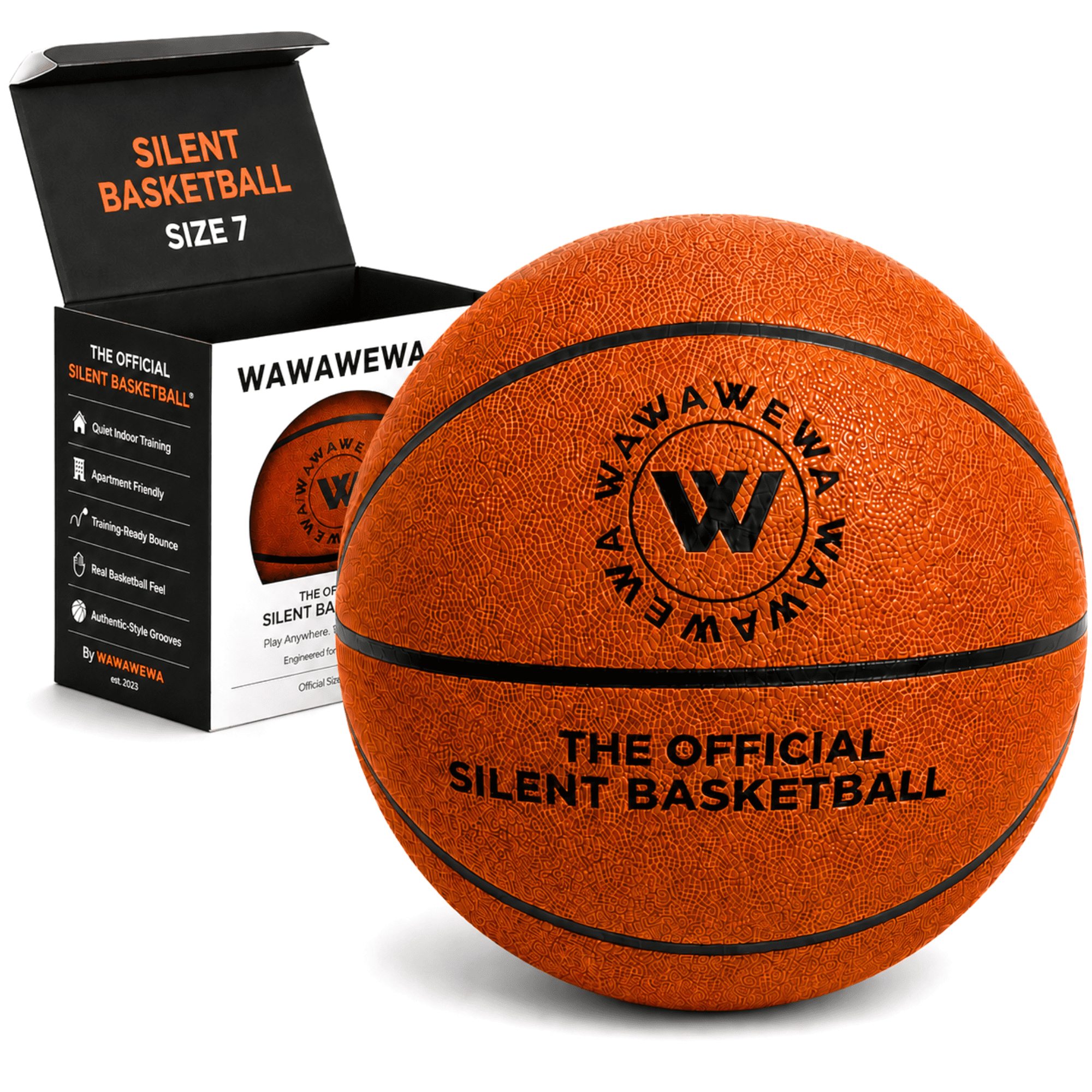 WAWAWEWA The Official Silent Basketball Size 7 (29.5")  Indoor Basketball for Quiet Dribbling  Grooved Airless Indoor Training PU Foam Basket Ball  Real Feel Si