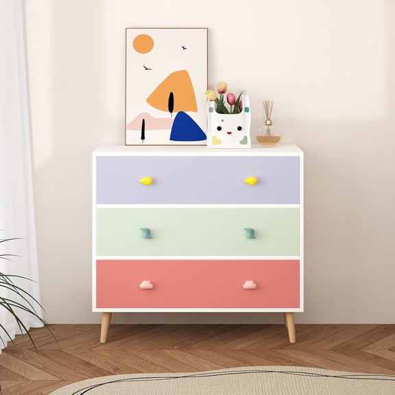 WAWOKV 3 Drawer Kids Storage Chest Colorful Nightstand for Baby, Toddler, Living Room, Nursery or Closet