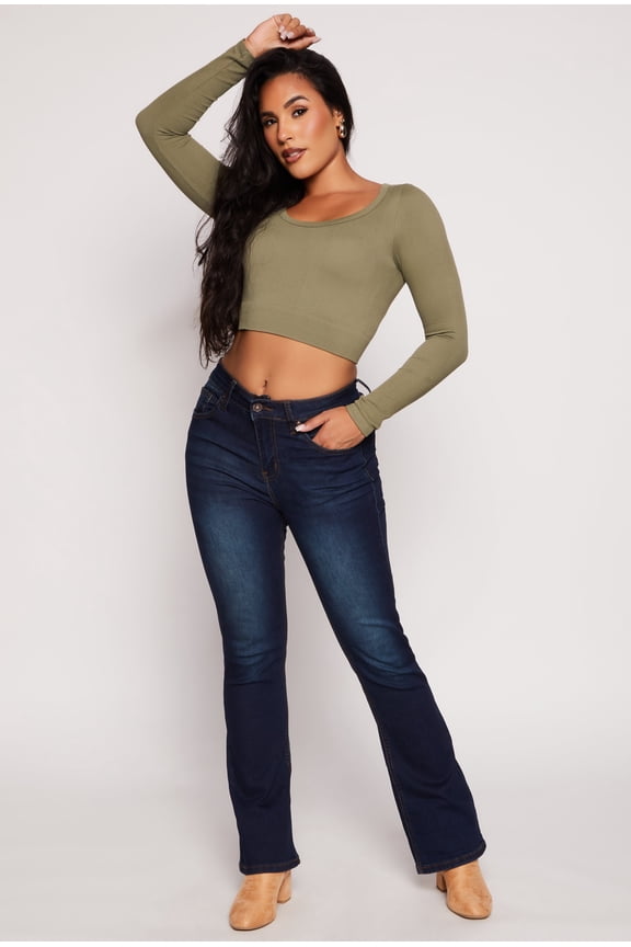 Womens WAX Acid Wash High Waisted Boot Cut Jeans