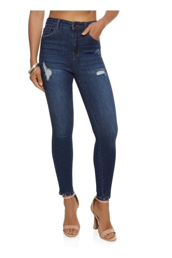 Womens WAX Basic Distressed High Waist Skinny Jeans