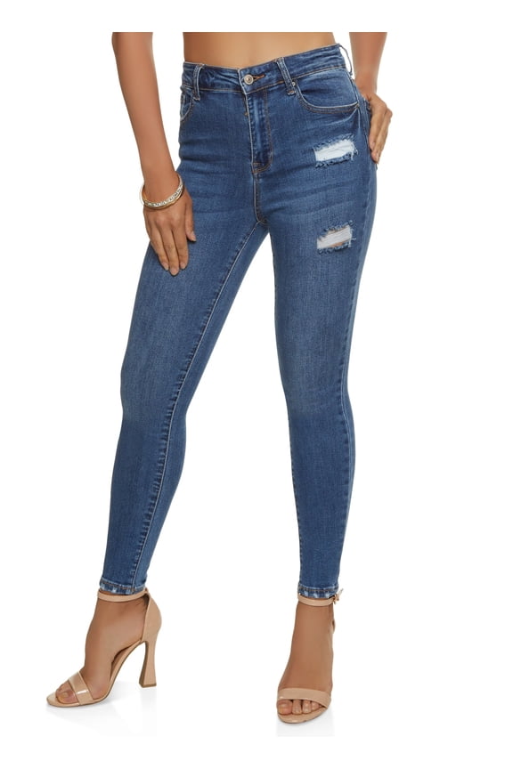 Womens WAX Basic Distressed High Waist Skinny Jeans