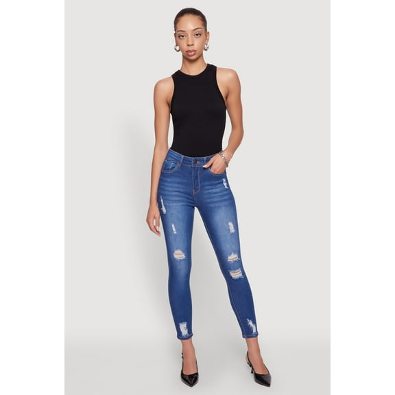 Womens WAX Distressed Frayed Skinny Jeans