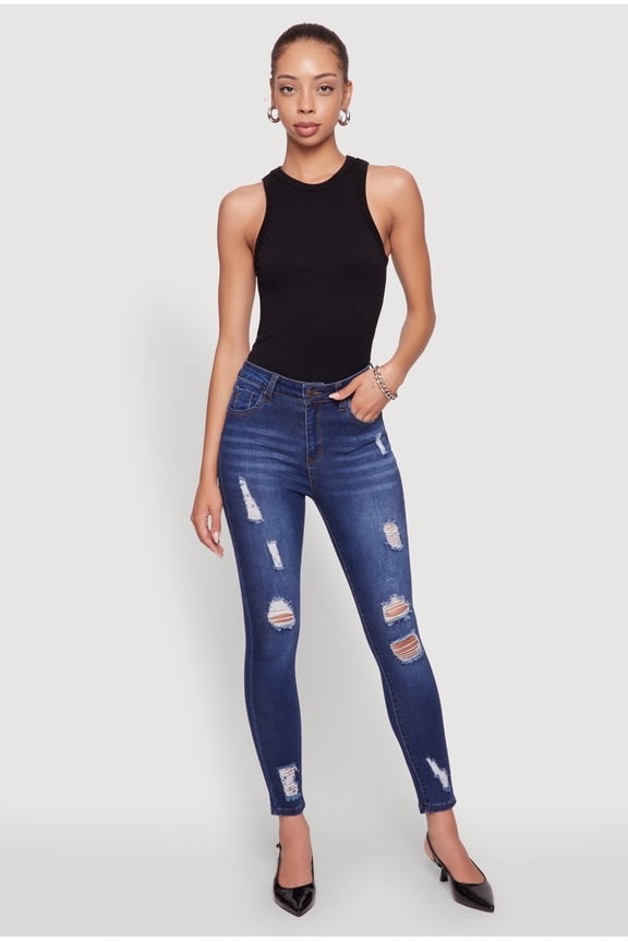 Womens WAX Distressed Frayed Skinny Jeans