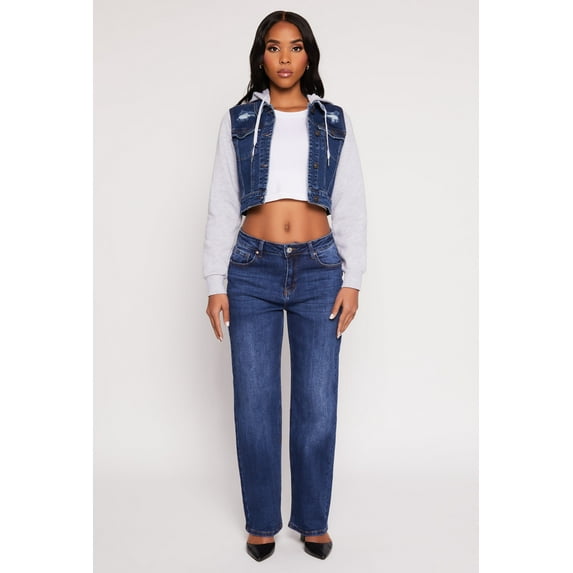 Womens WAX Distressed Hooded Jean Jacket