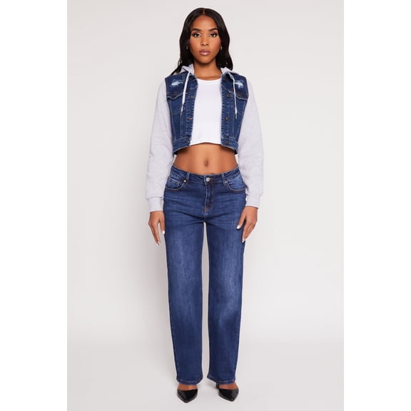 Womens WAX Distressed Hooded Jean Jacket