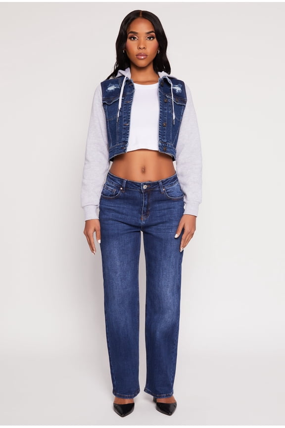 Womens WAX Distressed Hooded Jean Jacket