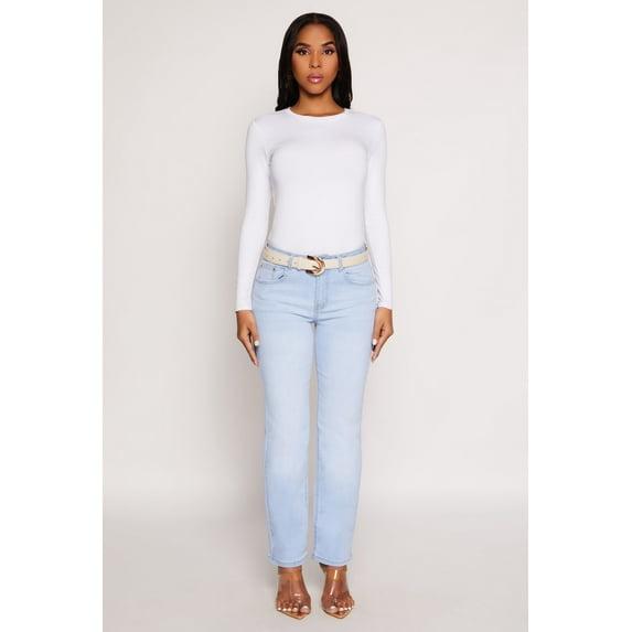 Womens WAX Frayed Detail Straight Leg Jeans