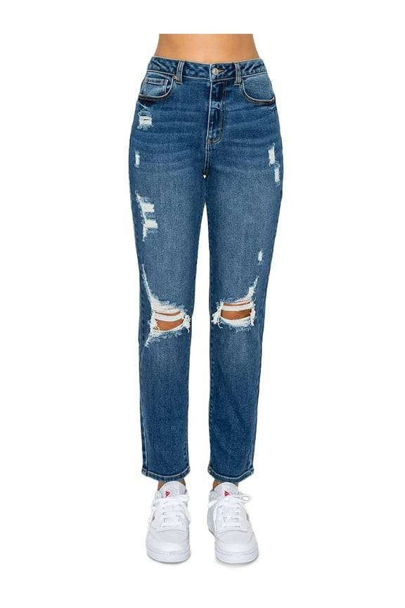 Women's Mom Jean with Blown Out Knee, Dark, 7