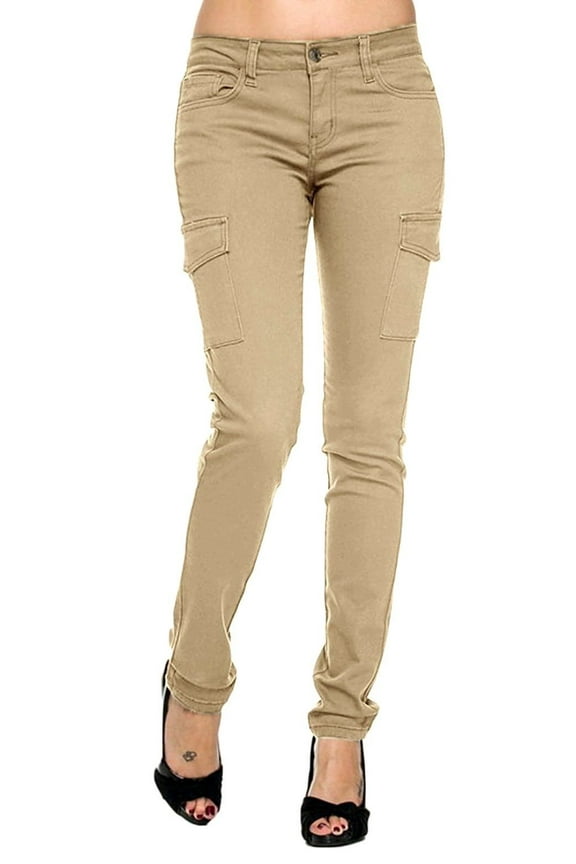 Women's PREMIUM Womens Stretch Solid Casual Skinny TWILL Cargo Pants (Wax Jeans 90010)