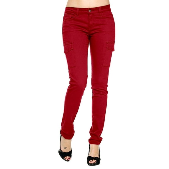 WAX JEAN Women's PREMIUM Womens Stretch Solid Casual Skinny TWILL Cargo Pants (Wax Jeans 90010)