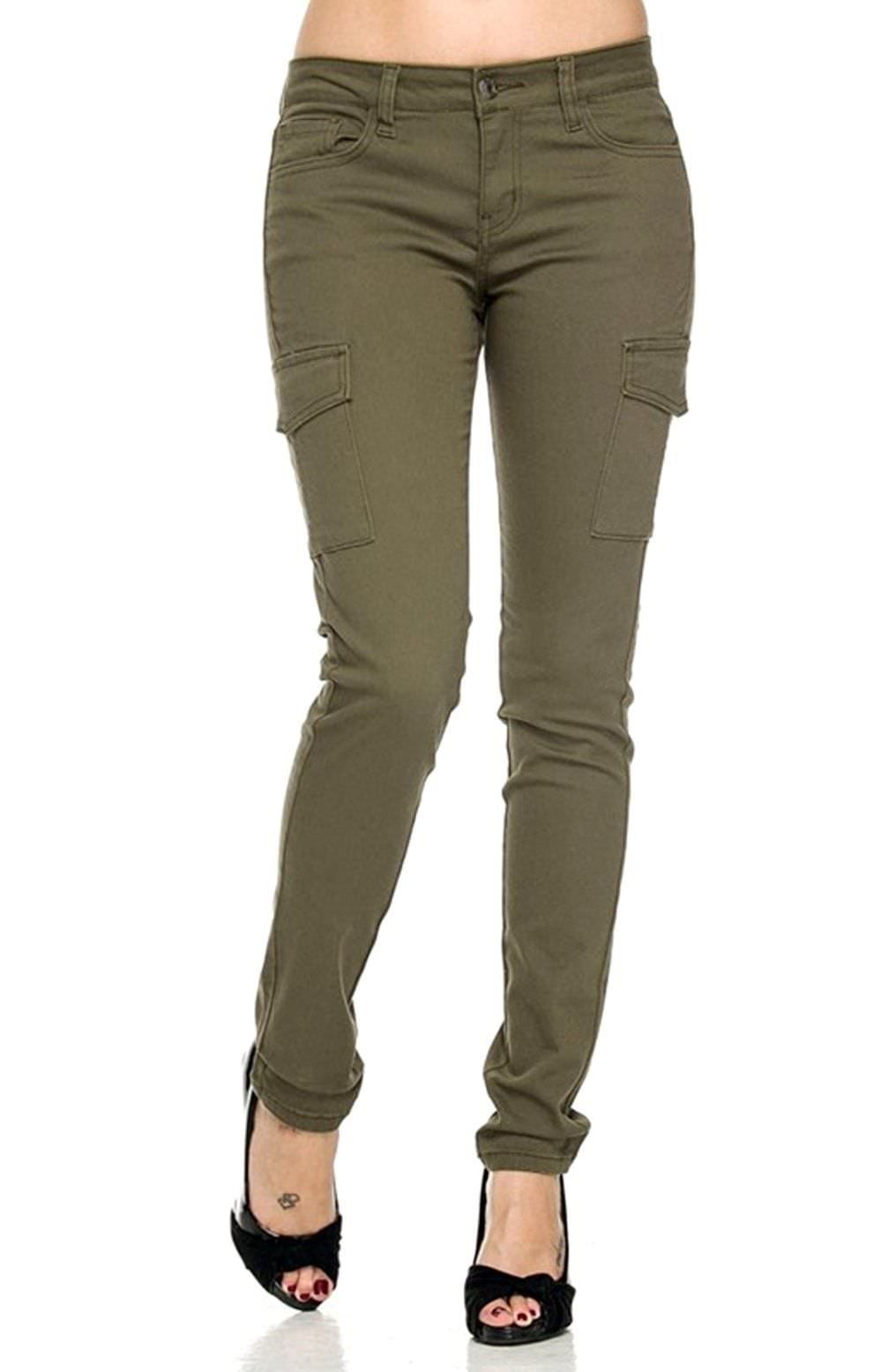 WAX JEAN Women's PREMIUM Womens Stretch Solid Casual Skinny TWILL Cargo  Pants (Wax Jeans 90010) 