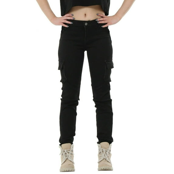 WAX JEAN Women's PREMIUM Womens Stretch Solid Casual Skinny TWILL Cargo Pants (Wax Jeans 90010)