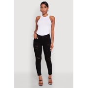 Womens WAX Ripped Rolled Cuff Skinny Jeans