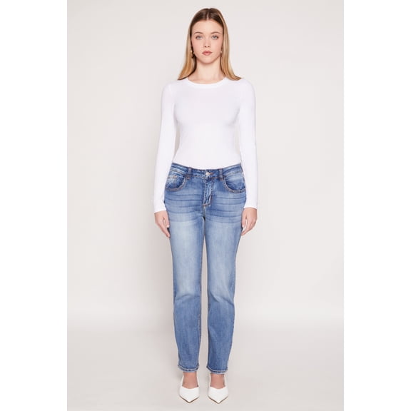 Womens WAX Straight Leg Whiskered Jeans