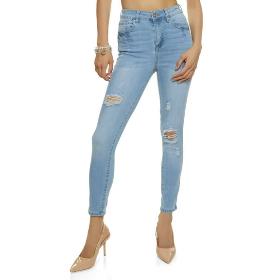 Womens WAX Stretch Distressed High Rise Jeans