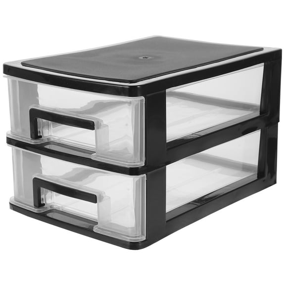 WAXIAYU 2-Layer Plastic Drawer Storage Box for Home Office (Black/Transparent)