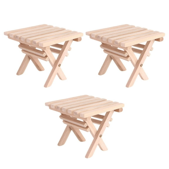 WAXIAYU 3pcs Miniature Foldable Wooden Table Set for Desk or Camping Decor