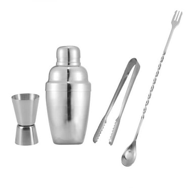 WAXIAYU 4 Stainless Steel Bartender Tong Mixing Spoon Measure Cup Cocktail Shaker Bar Set for Home Parties Making Bartender Tools Silver