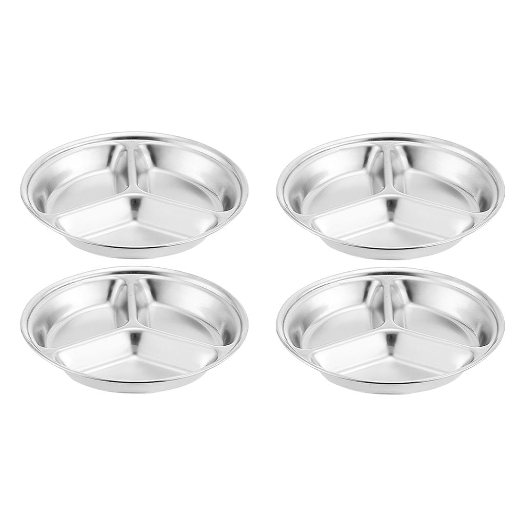 WAXIAYU 4Pcs Stainless Steel Appetizer Plates Round Divided Seasoning