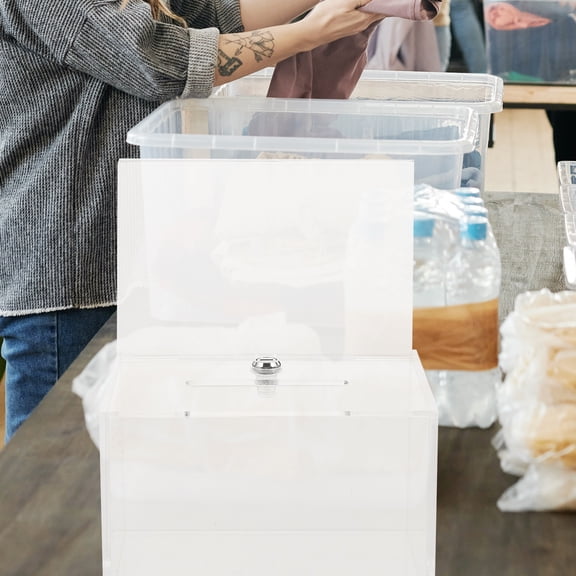 WAXIAYU Transparent Acrylic Donation Box Lock - 12x16x20.6 cm Clear Collection Box for Charity