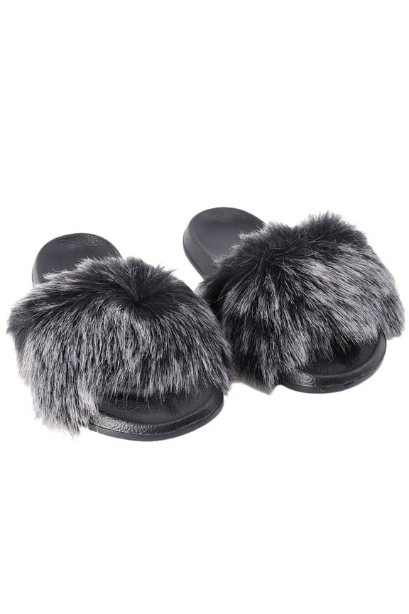 Fluffy Slippers Open Toe Sandals Summer Sliders On Flops Plush Flats Mules