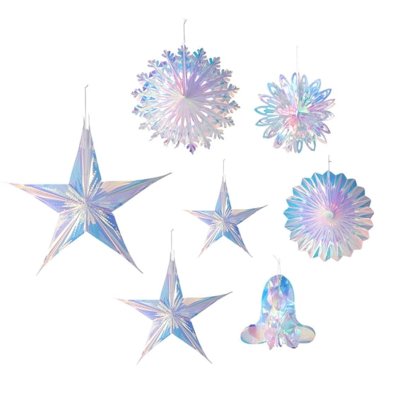 WAXIAYU Hanging Snowflakes 3D Paper Snowflakes Hanging Decoration Colourful Fans Stars Ornaments 45cm