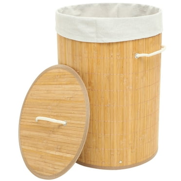 Mobutofu Woven Laundry Basket With Lid 1Set 13.8*13.8*19.7in