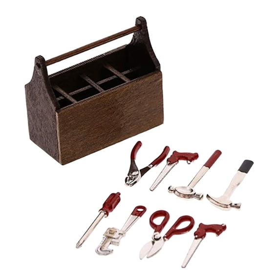WAXIAYU Mini Kids Furniture Metal Toolbox Wooden Tool Box Repair Party Decor Accessory