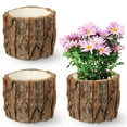 WAXIAYUZ 3 Pcs Wooden Flower Pots Natural Wood Bark Flower Buckets