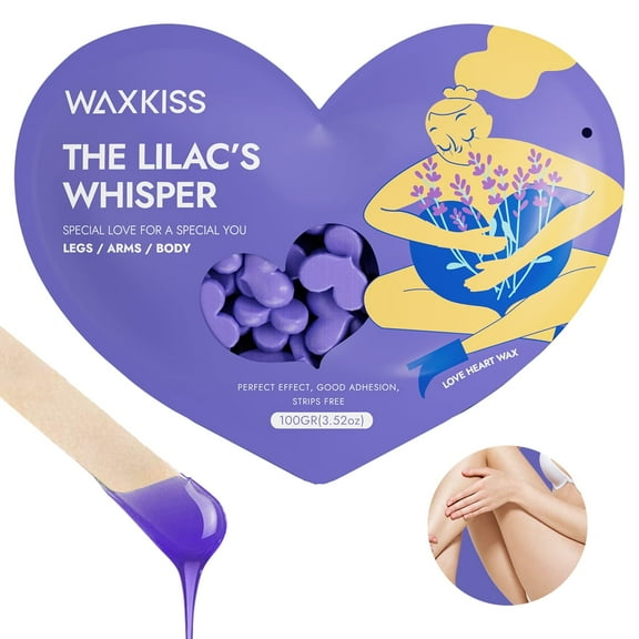 WAXKISS Love Heart Wax Beads for Hair Removal - 100g Professional Wax Beans for Arms, Legs & Body，Good Adhesion,Perfect Effect，Strips Free，Purple