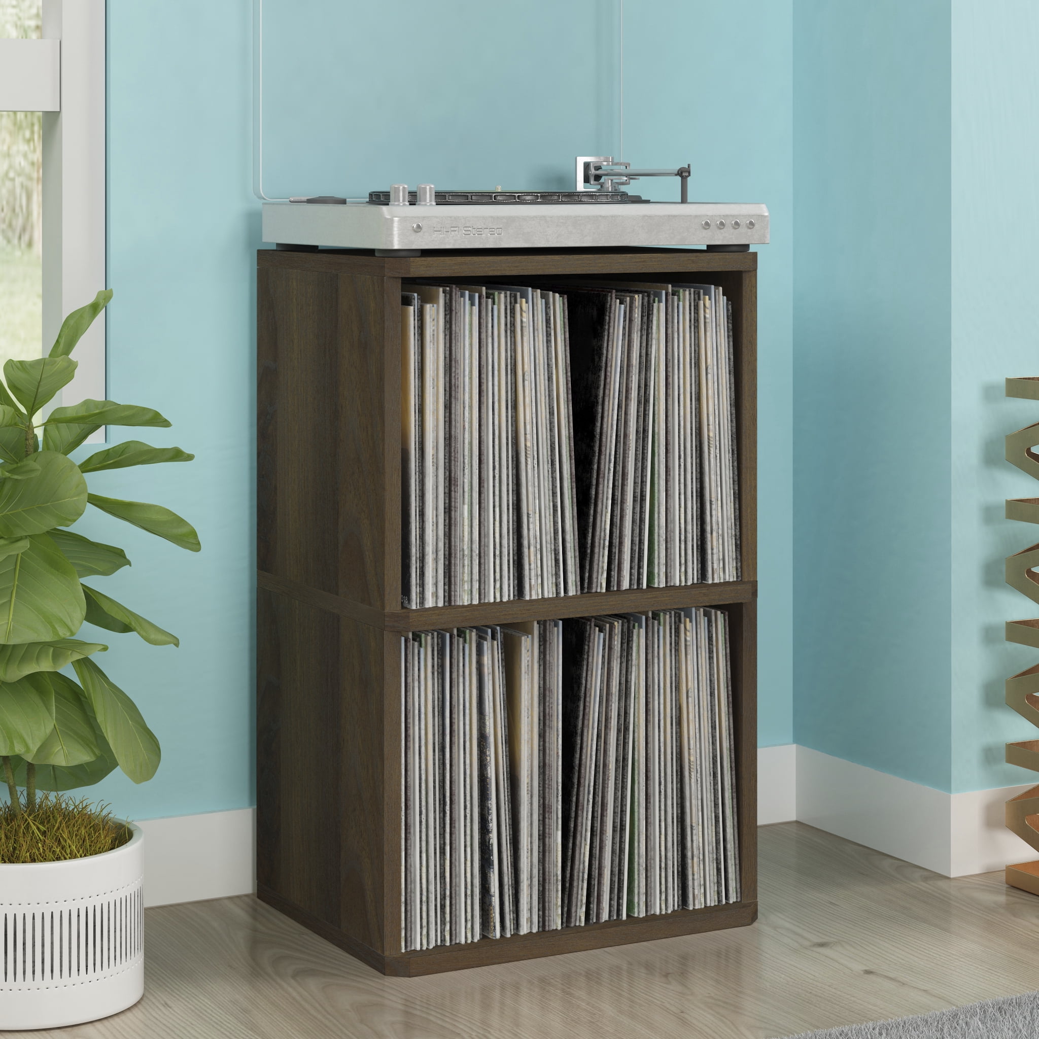 WAY BASICS 2 Shelf Vintage Vinyl Storage Cube - Fits 170 LP Records ...