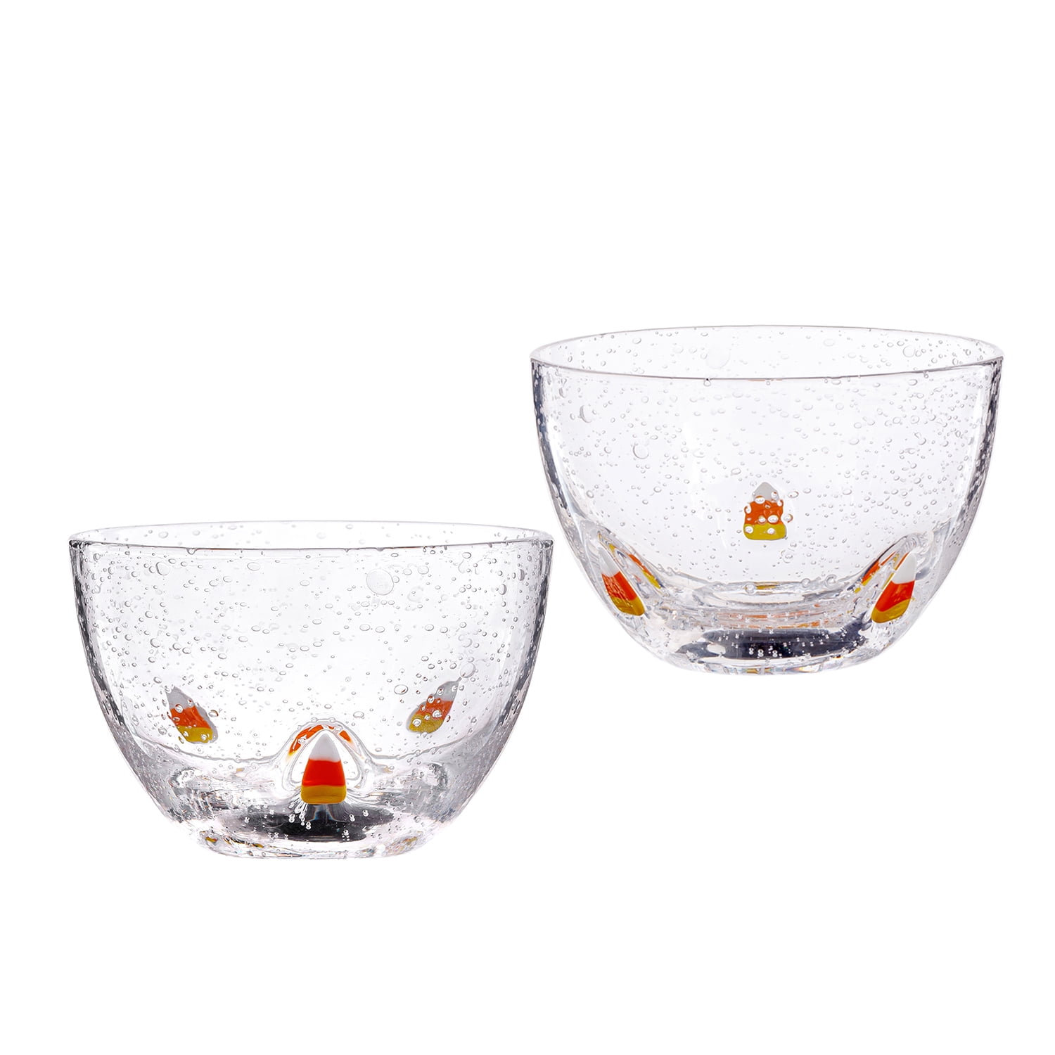 Way To Celebrate Clear Bubble Glass Bowl Set with Candy Corn Charms, 2 Pack, 13.5 oz