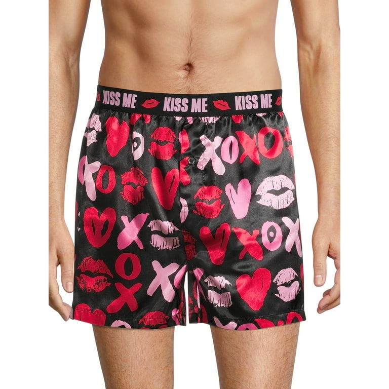 WAY TO CELEBRATE! Boxers Shorts Elastic Waistband Super Soft Hearts Printed  Valentine's Day Underpants (Men's or Men's Big & Tall) 1 Pack