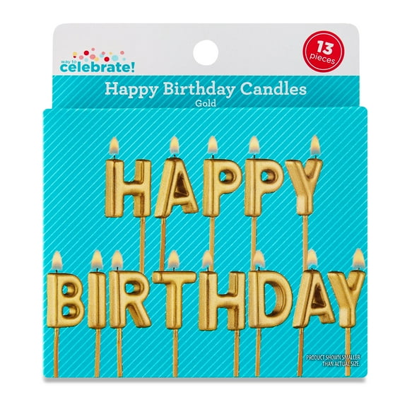 Gold Happy Birthday Candle Set, 13 Pieces, by Way To Celebrate