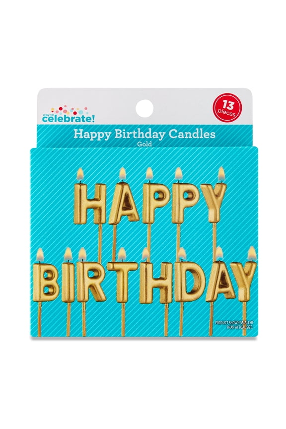 Gold Happy Birthday Candle Set, 13 Pieces, by Way To Celebrate