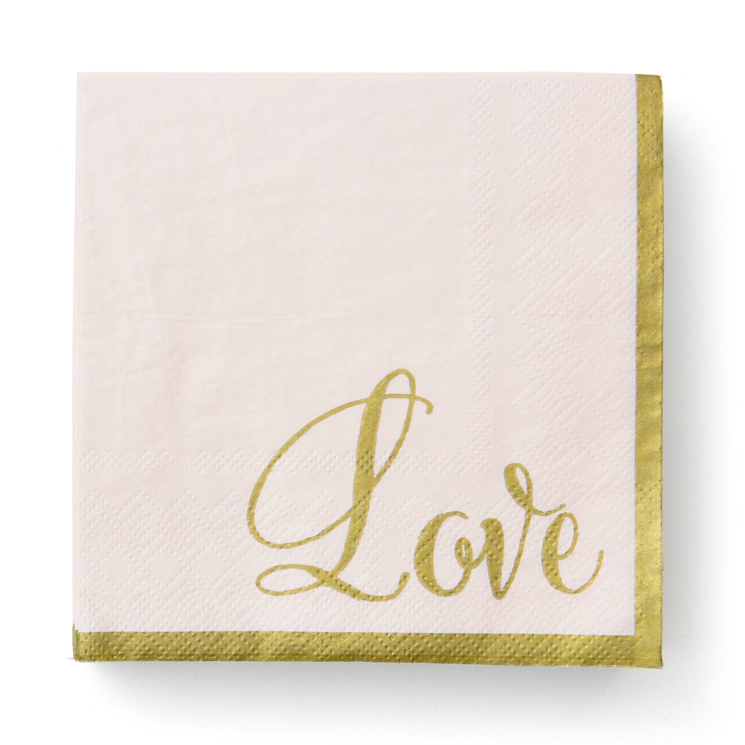 WAY TO CELEBRATE! Love Wedding Cocktail Napkins, 40 Count Blush color with Gold Lettering