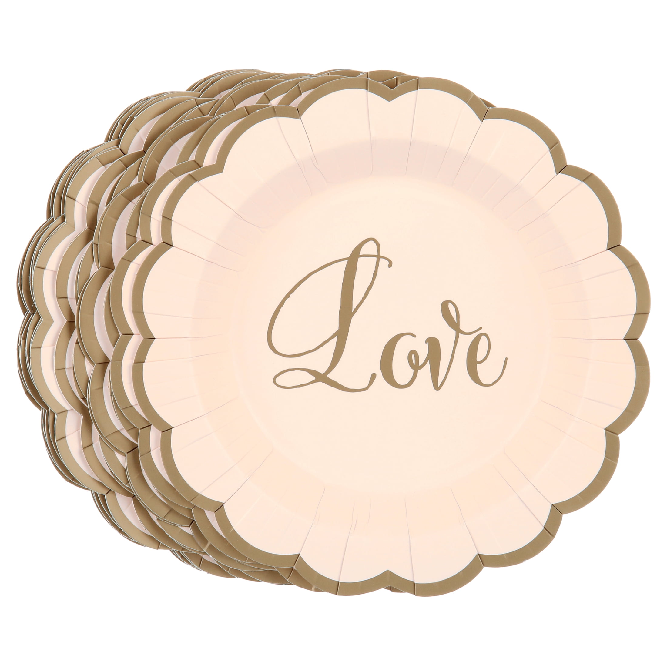 WAY TO CELEBRATE! Love Wedding Cocktail Plates, 20 Count Round Plates with Scalloped Edge and are Blush in Color