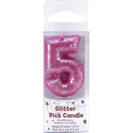 Way To Celebrate 4.1" Birthday Candle Number 5, Glitter Pink