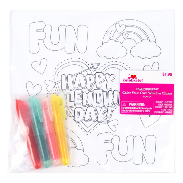WAY TO CELEBRATE! Valentine's Day Color Your Own Window Clings Art Kit